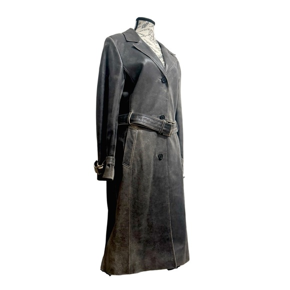 Tryst Women’s Full-Length Dark Gray Leather Trench Coat. Small - Picture 4 of 12